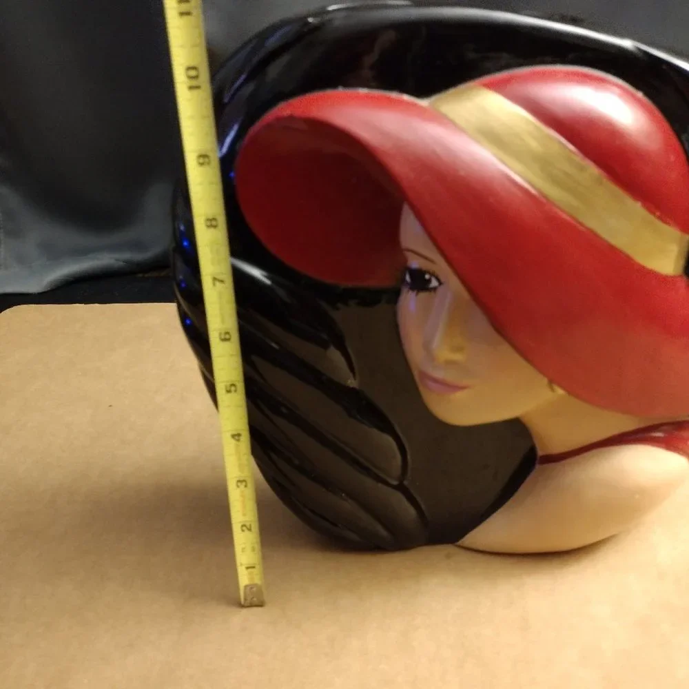 Red Woman in Black Hat Ceramic Vase